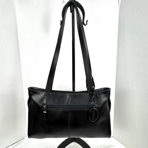 Apostrophe 13.5" Black Purse Structured Genuine Leather Gun Black Hardware Chic - Picture 16 of 16